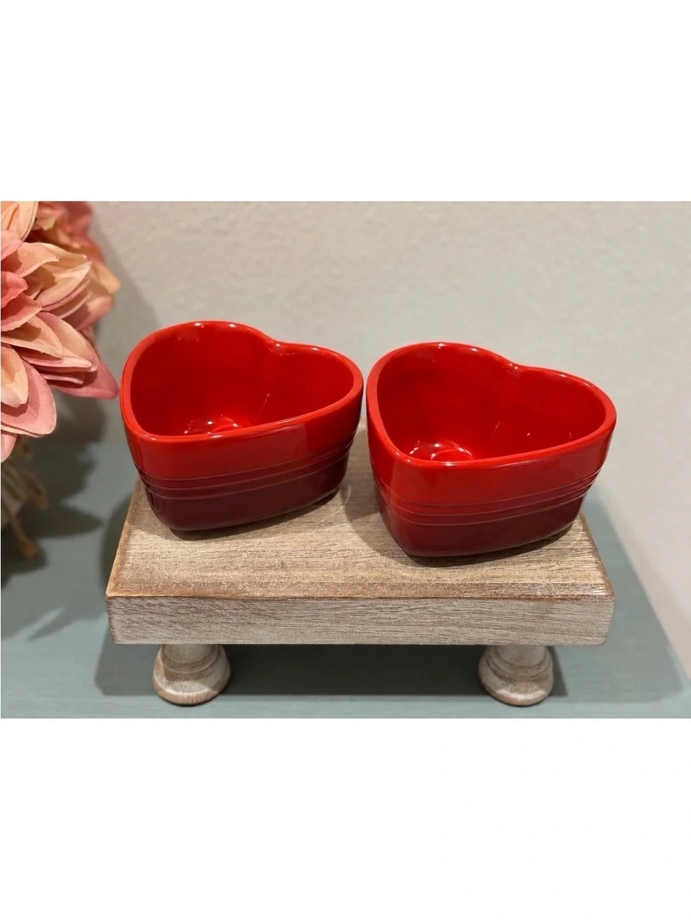 Le Creuset L'Amour Heart Collection Cerise Set of 2 Heart Ramekins